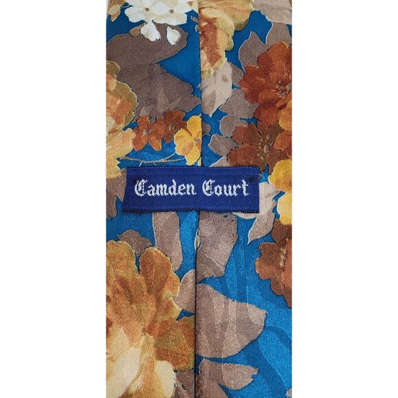 Men's Camden Court Teal Neutral Floral Neck Tie Made in the USA Stylish Fashion - Picture 2 of 7